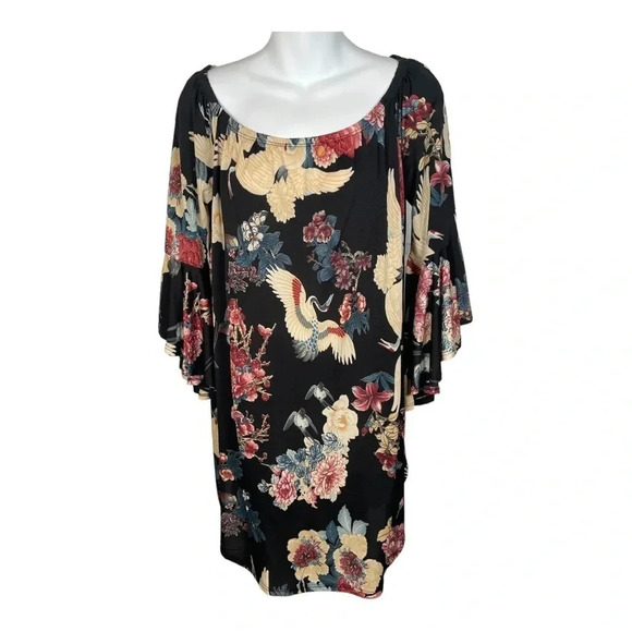 MTS Floral Print Short Puffy Sleeve Flowy Midi‎ Dress - Picture 1 of 5